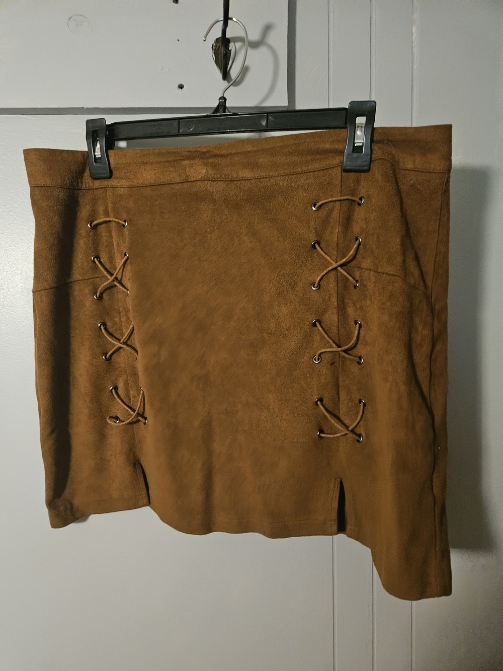 Mango Pop Tan Lace-Up Faux-Suede Mini Skirt